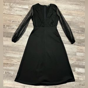 Sheer long sleeve v neck black dress